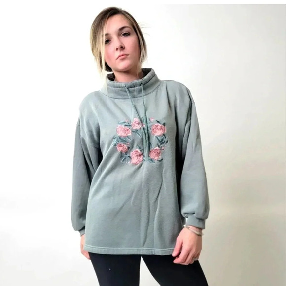 Vintage 90’s Floral Mock Neck Chunky Knit Sweater - Picture 1 of 4